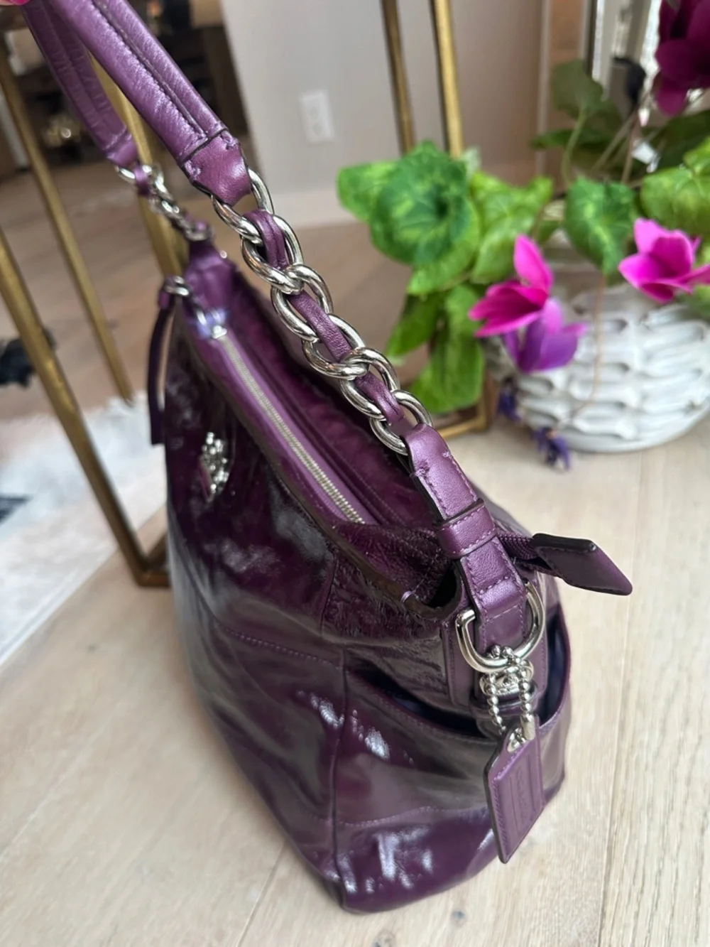 Coach Leather Shoulder Bag in Deep Plum - Picture 2 of 8